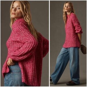 ANTHROPOLOGIE PILCRO Oversized Textured Slouchy Baggy Mock Neck Sweater XXS NWT